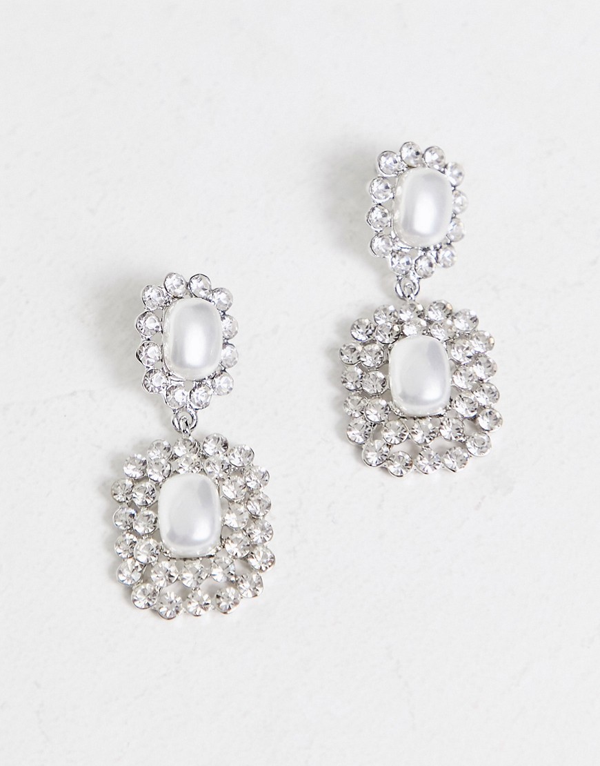 True Decadence faux pearl drop statement earrings in silver