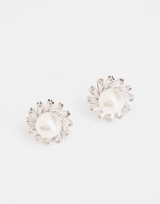 Faux pearl deals and diamond earrings