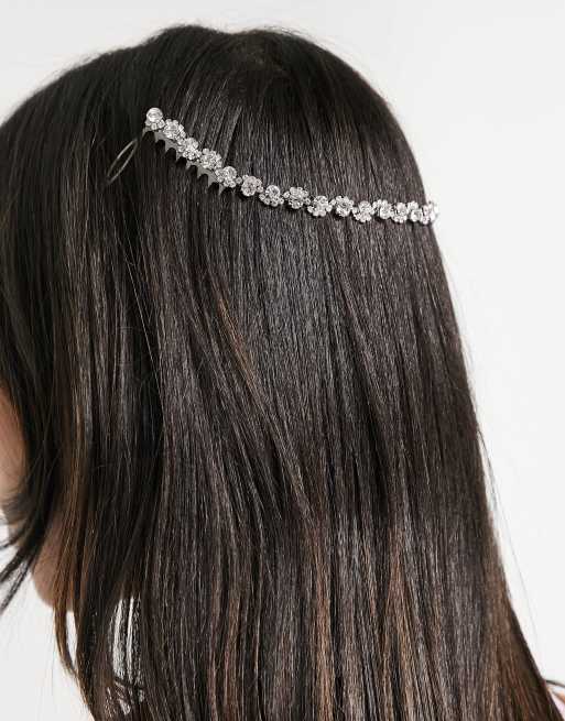 True Decadence - Fermaglio per capelli color argento con strass da cerimonia, 2 di 4