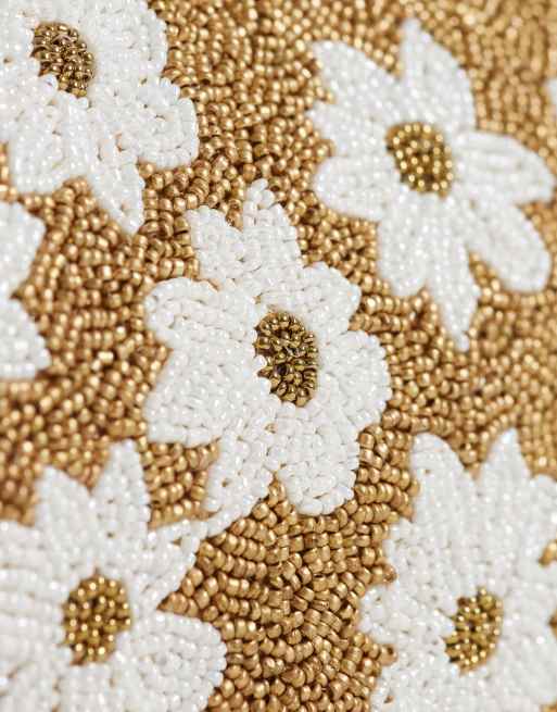 True Decadence floral beaded shoulder bag in gold, 3 of 4