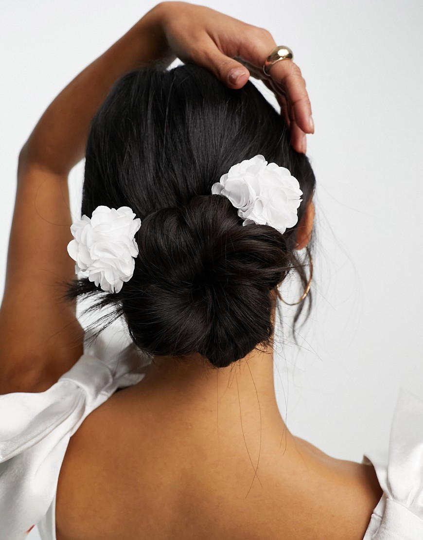 True Decadence floral hair clips in white