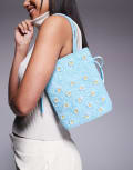 [True Decadence] True Decadence flower beaded bucket bag in blue No Size Light blue