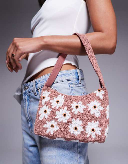 True Decadence flower beaded shoulder bag in pink