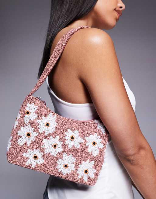 True Decadence flower beaded shoulder bag in pink