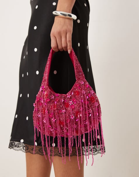 True Decadence flower embellished purse in deep pink - view 1