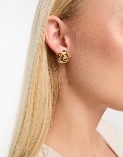 True Decadence flower stud earrings in gold, 4 of 4