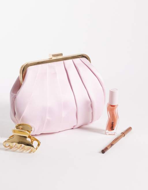 True Decadence - Geplooide satijnen clutch tas in roze , 2 van 4