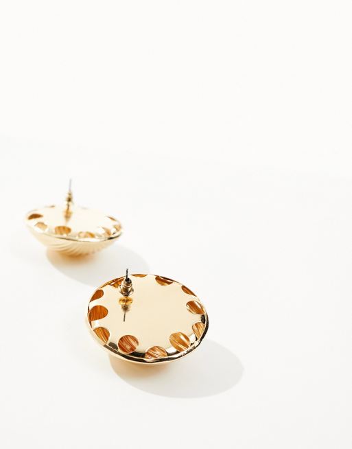 True Decadence - Getextureerde ronde oorbellen in jaren 80-stijl in goud, 3 van 4