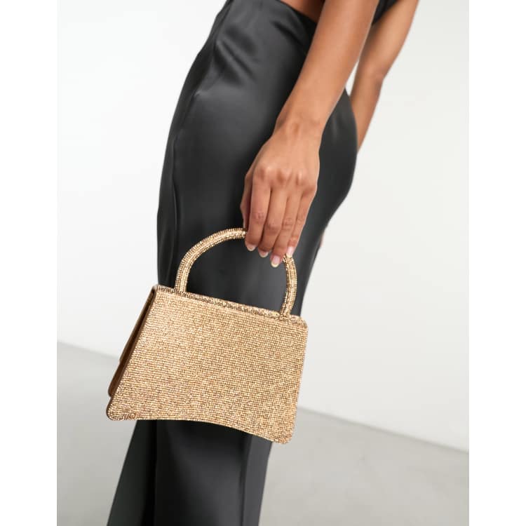 ASOS DESIGN beaded clutch bag in off white and gold