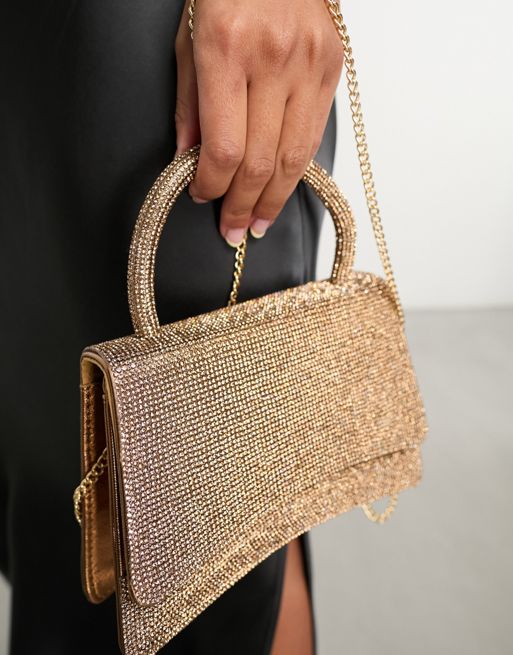 ASOS DESIGN beaded clutch bag in off white and gold
