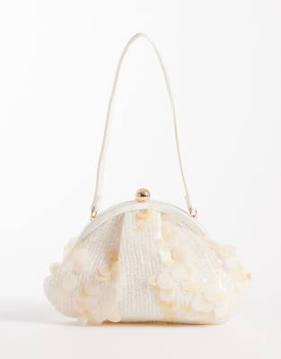 True Decadence glitter sequin shoulder bag in off white