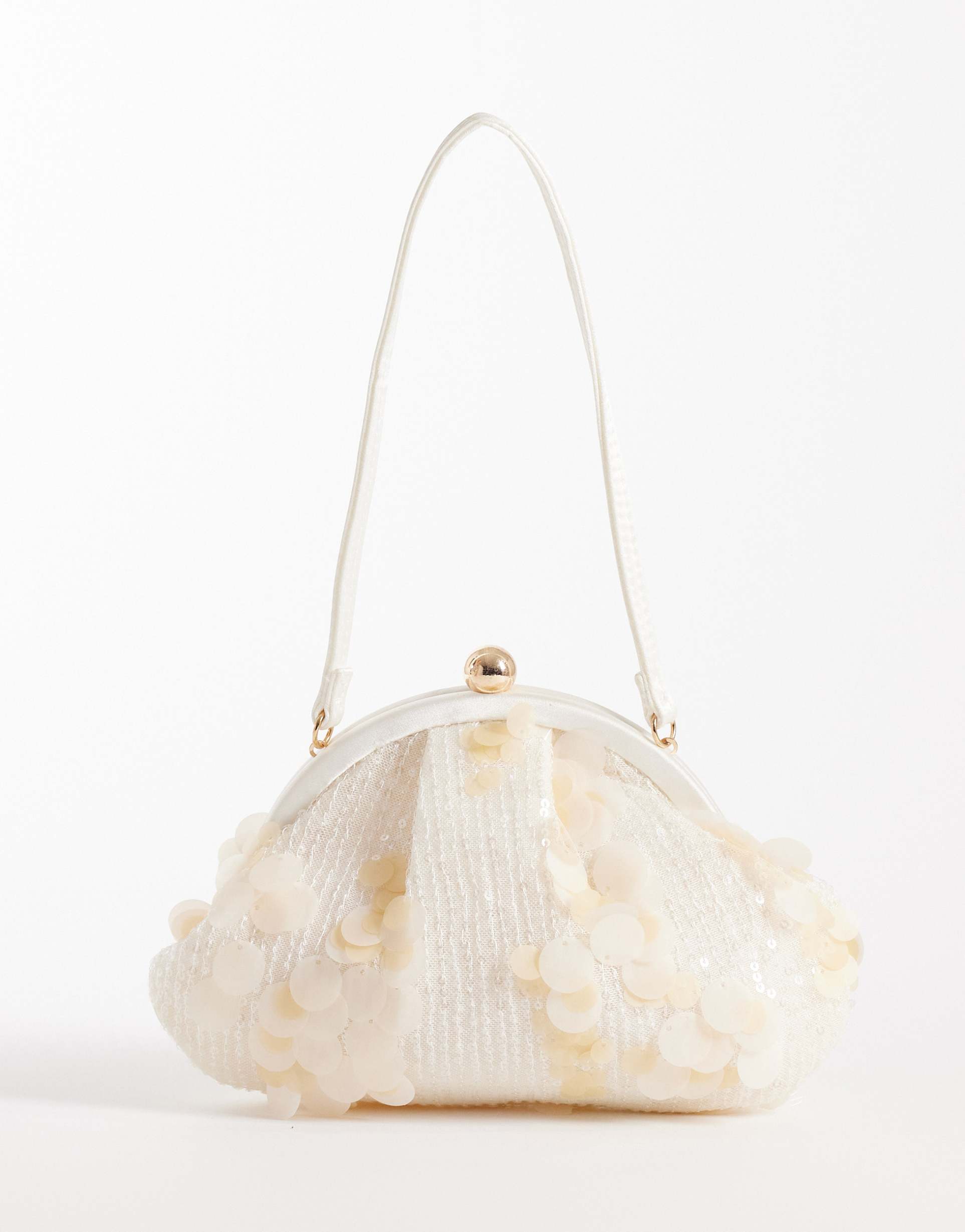 true decadence glitter sequined shoulder bag in off white
