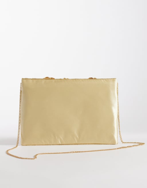True Decadence - Guldfarvet clutch-taske i satin med kuvertform og paillet-detaljer, 3 af 4