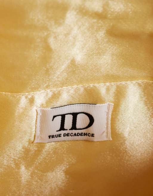 True Decadence - Guldfarvet clutch-taske i satin med kuvertform og paillet-detaljer, 4 af 4