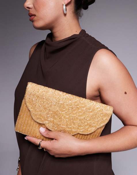 True Decadence - Guldfarvet clutch-taske med udsmykninger i kuvertstil - view 1