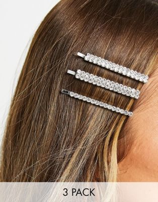 True Decadence hair clip 3 pack in silver crystal