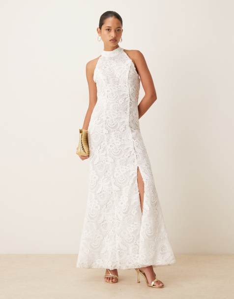True Decadence Halter maxi dress with split in white