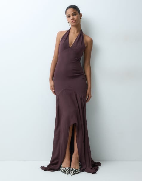 True Decadence Halter neck backless maxi dress in mahogany brown - view 1