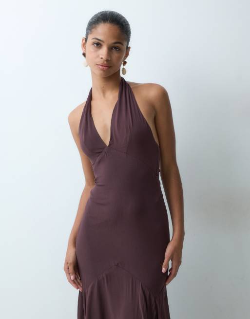 True Decadence Halter neck backless maxi dress in mahogany brown, 2 of 4