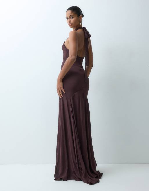 True Decadence Halter neck backless maxi dress in mahogany brown, 4 of 4