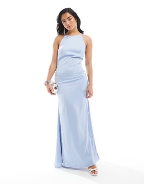 True Decadence Halterneck bias cut maxi dress in cornflower blue - view 1