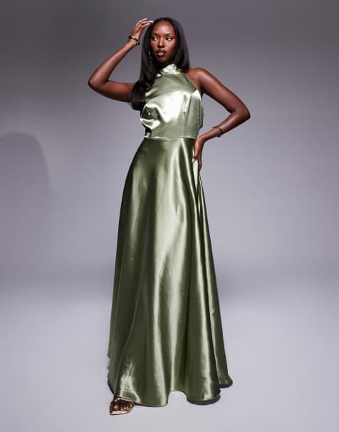 Green maxi satin dress best sale