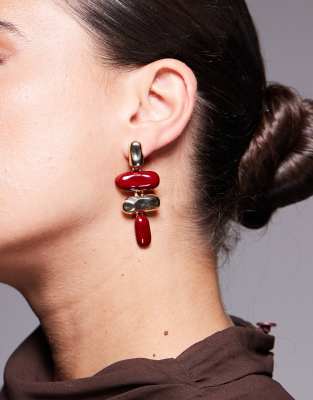 True Decadence True Decadence hammered metal and enamel statement earrings in red and gold