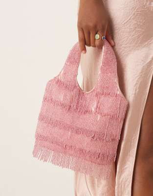 True Decadence - Handtasche in Rosa mit Schmuckperlen-Fransen