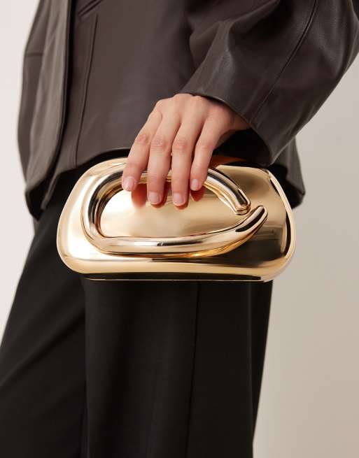 True Decadence hard clutch bag with handle detail in gold, 4 of 4