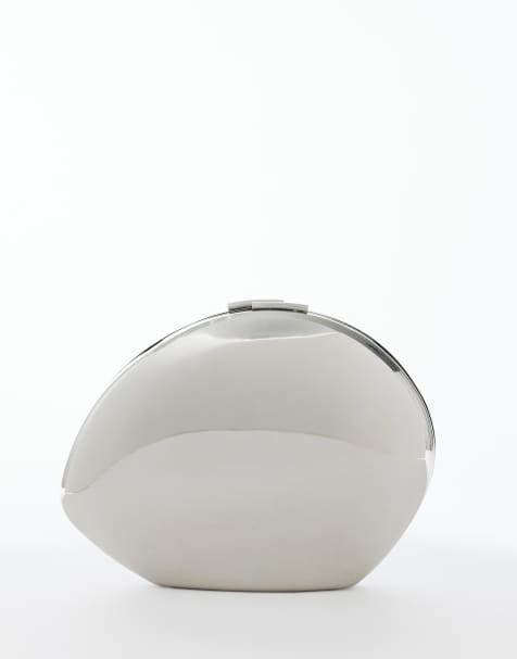 True Decadence hard shell clutch bag in silver metallic - view 1