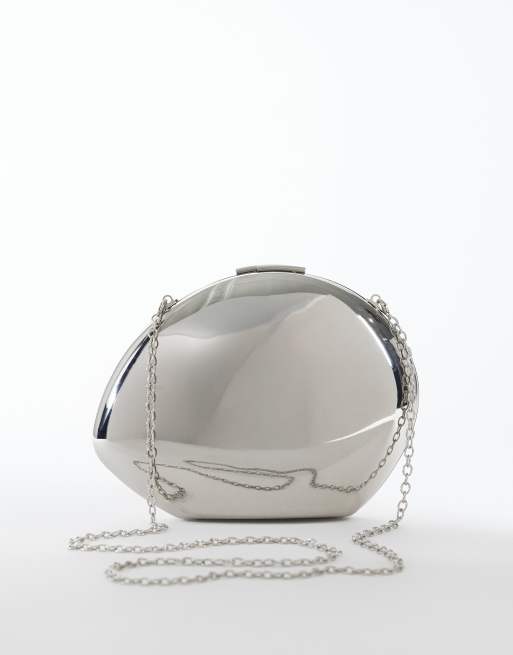 True Decadence hard shell clutch bag in silver metallic, 4 of 4