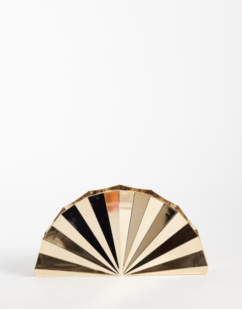 True Decadence hard shell fan clutch bag in gold metallic - view 1
