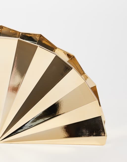True Decadence hard shell fan clutch purse in gold-tone metallic, 3 of 4