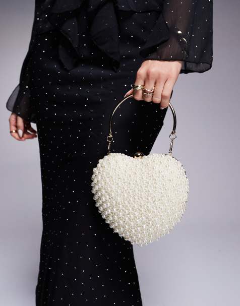 True Decadence - Hartvormige clutch met parelversiering in wit - view 1