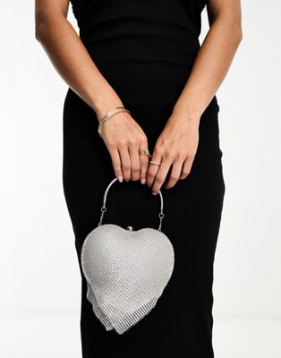 heart clutch bag in silver rhinestone