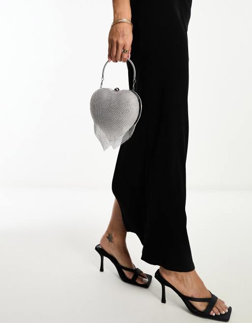 True Decadence heart clutch bag in silver rhinestone ASOS