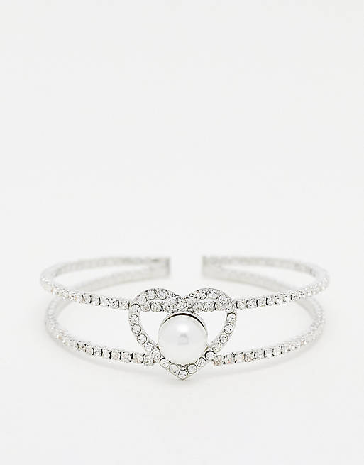 True Decadence heart pearl bangle bracelet in silver | ASOS