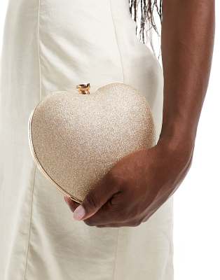 heart shaped bag in gold glitter