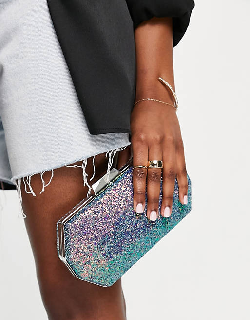 True Decadence hexagon clutch bag in ombre multi glitter with ...