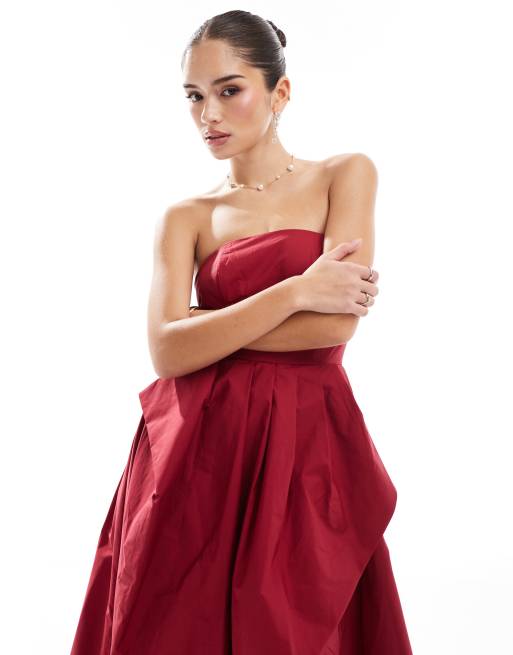 True Decadence Hi-low hem maxi dress in burgundy, 3 of 4