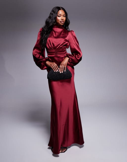 True Decadence High cowl neck maxi dress in burgundy