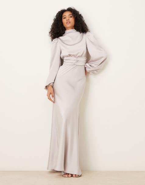 True Decadence High cowl neck maxi dress in silver