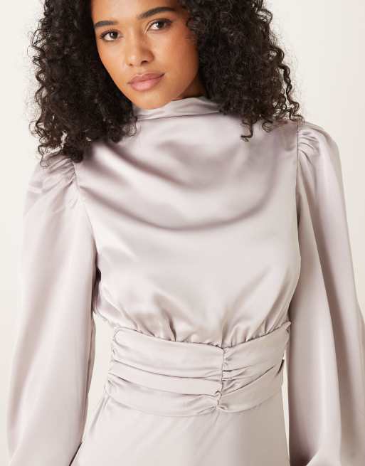 True Decadence High cowl neck maxi dress in silver, 2 of 4