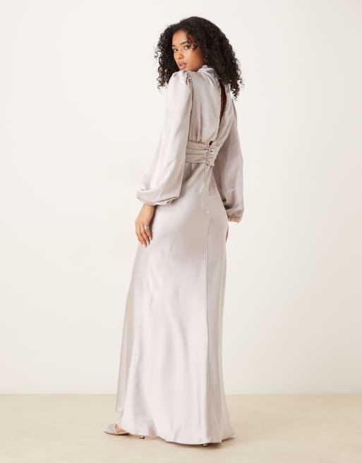 True Decadence High cowl neck maxi dress in silver, 3 of 4