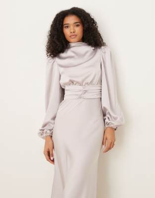 True Decadence High cowl neck maxi dress in silver | ASOS
