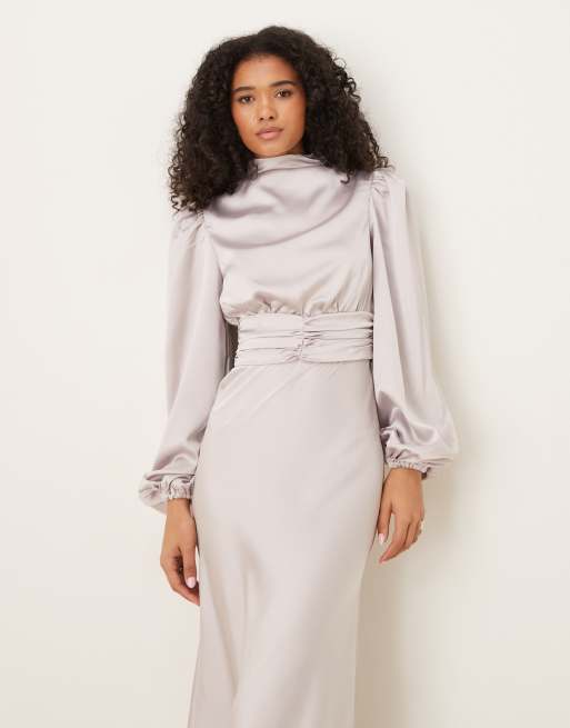 True Decadence High cowl neck maxi dress in silver, 4 of 4