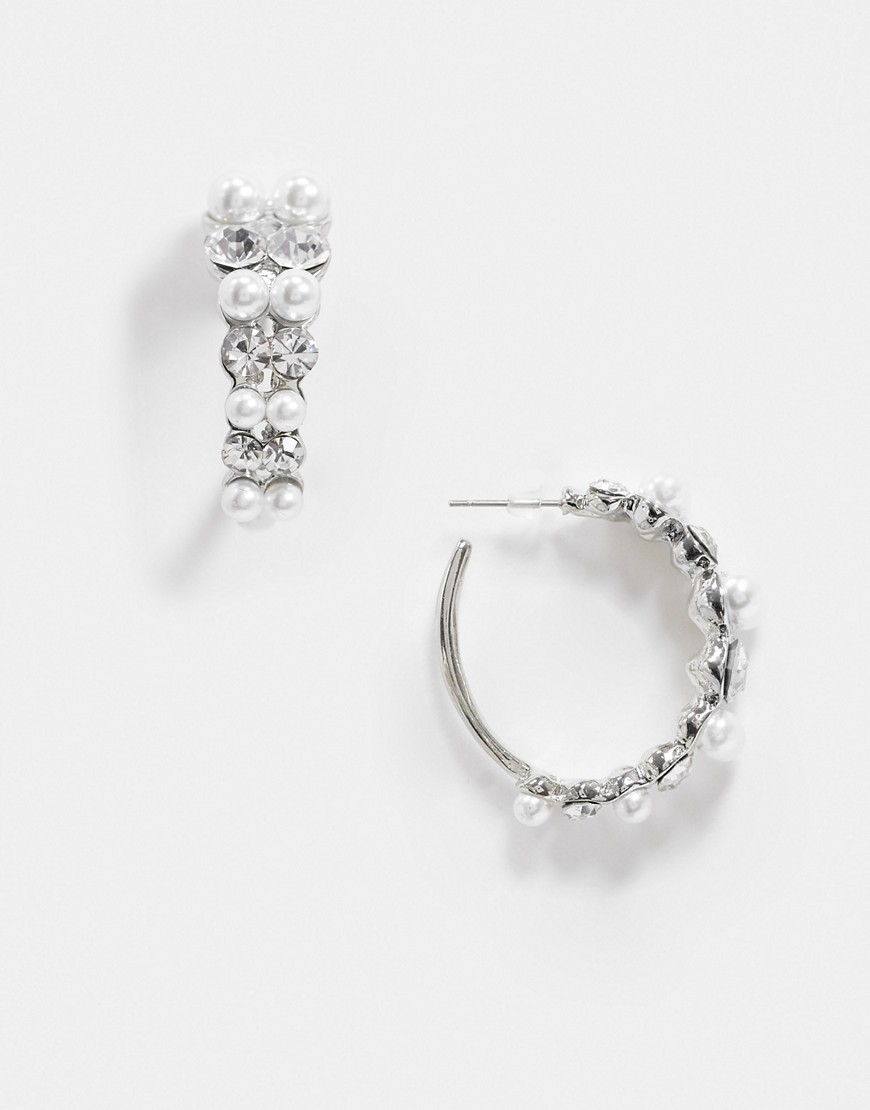 True Decadence hoop earrings in pearl and crystal embellishment-Silver
