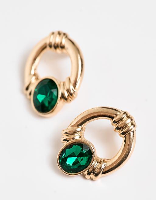 Green stone stud earrings on sale gold