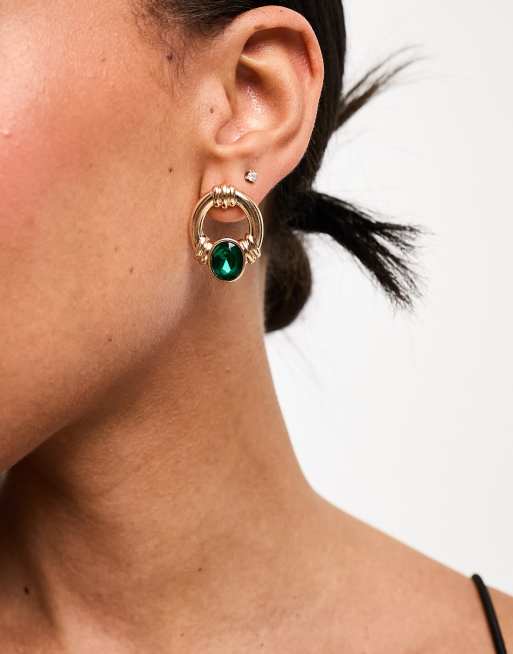 Green stone hoop on sale earrings