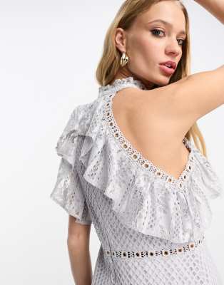 True Decadence Jacquard Dress With Ruffles In Gray